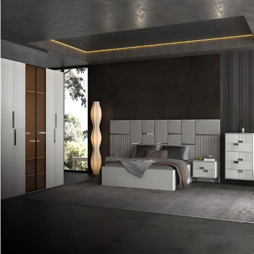 Bed Room Set Modern High Headboard bed YAO DONG-J-6020-BEIGE 180x200cm