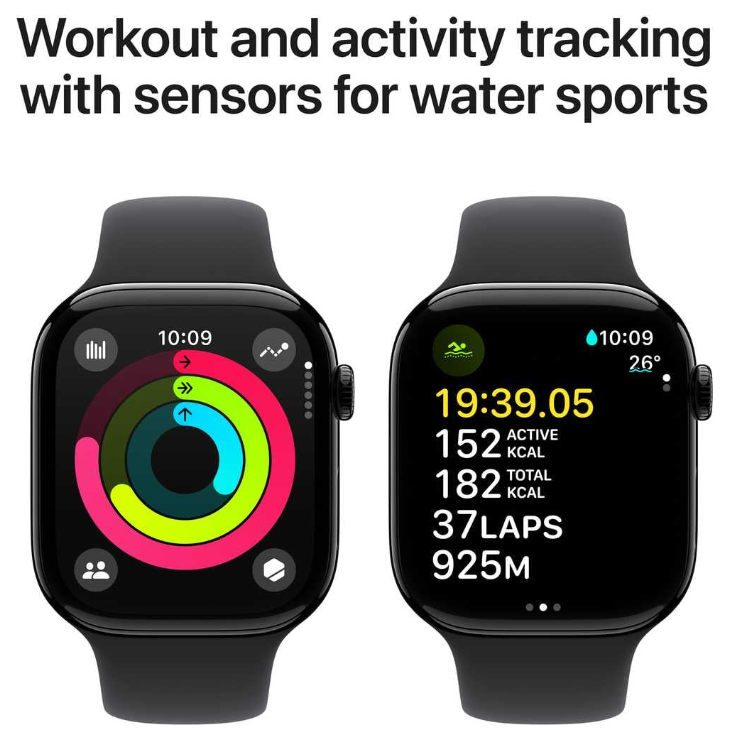 Apple Watch Series 10 GPS 42mm Jet Black Aluminum Case with Black Sport Band – M/L