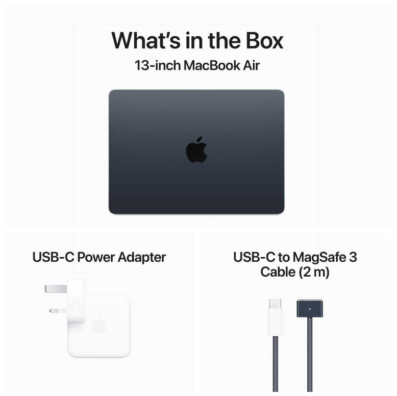 Apple MacBook Air 13-inch (2024) – M2 with 8-core CPU / 16GB RAM / 256GB SSD / 8-core GPU / macOS Sonoma / English & Arabic Keyboard / Midnight / Middle East Version
