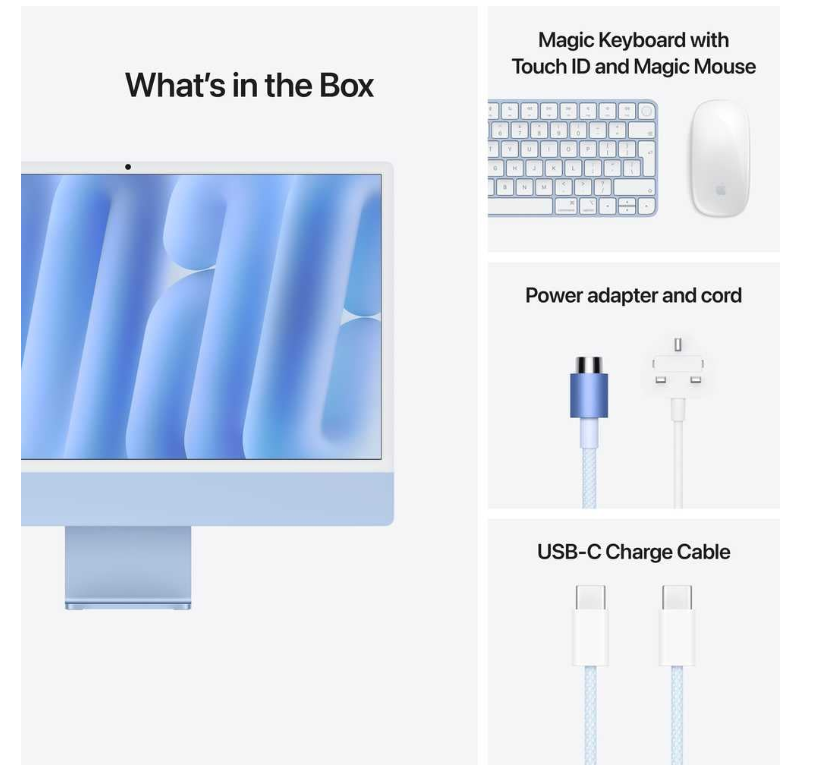Apple iMac 24-inch (2024) – M4 with 10-Core CPU / 16GB RAM / 512GB SSD / 10-core GPU / macOS Sequoia / English & Arabic Keyboard / Blue / Middle East Version