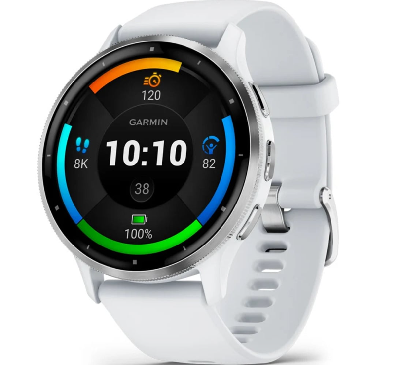 Garmin 010-02784-00 Venu 3 Smartwatch Silver Stainless Steel Bezel With Whitestone Case and Silicone Band