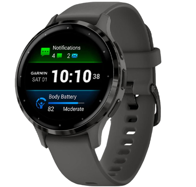 Garmin 010-02785-00 Venu 3s Smartwatch Slate Stainless Steel Bezel With Pebble Gray Case And Silicone Band