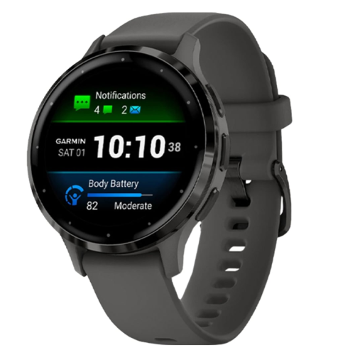 Garmin 010-02785-00 Venu 3s Smartwatch Slate Stainless Steel Bezel With Pebble Gray Case And Silicone Band